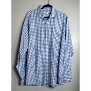 PETER MILLAR Cotton Long Sleeve Button Down Shirt XXL Blue White Gingham Career